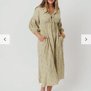 Worth Collective Dress Cotton Sage Green With Florals